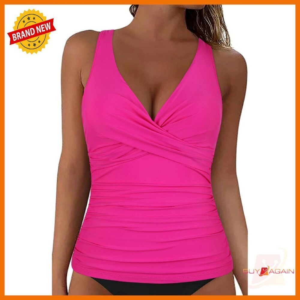 Underwire Tankini Top Push Up V Neck Ruched Swimwear for Women